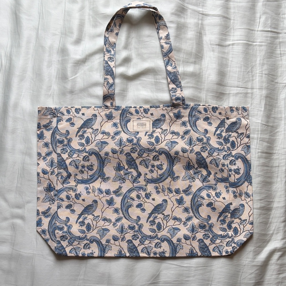 Sezane Blue and Cream Patterned Tote